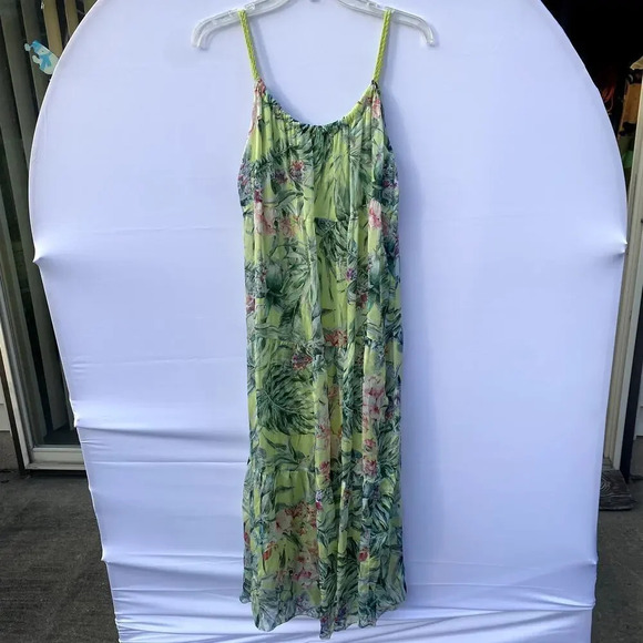 Elena Baldi Green Floral Silk Blend Made in Italy Flowy Tropical Maxi Dress - Picture 1 of 6